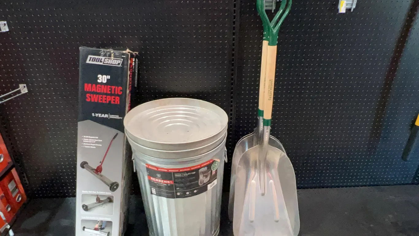 Magnetic Sweeper, Trash Cans, and Shovels