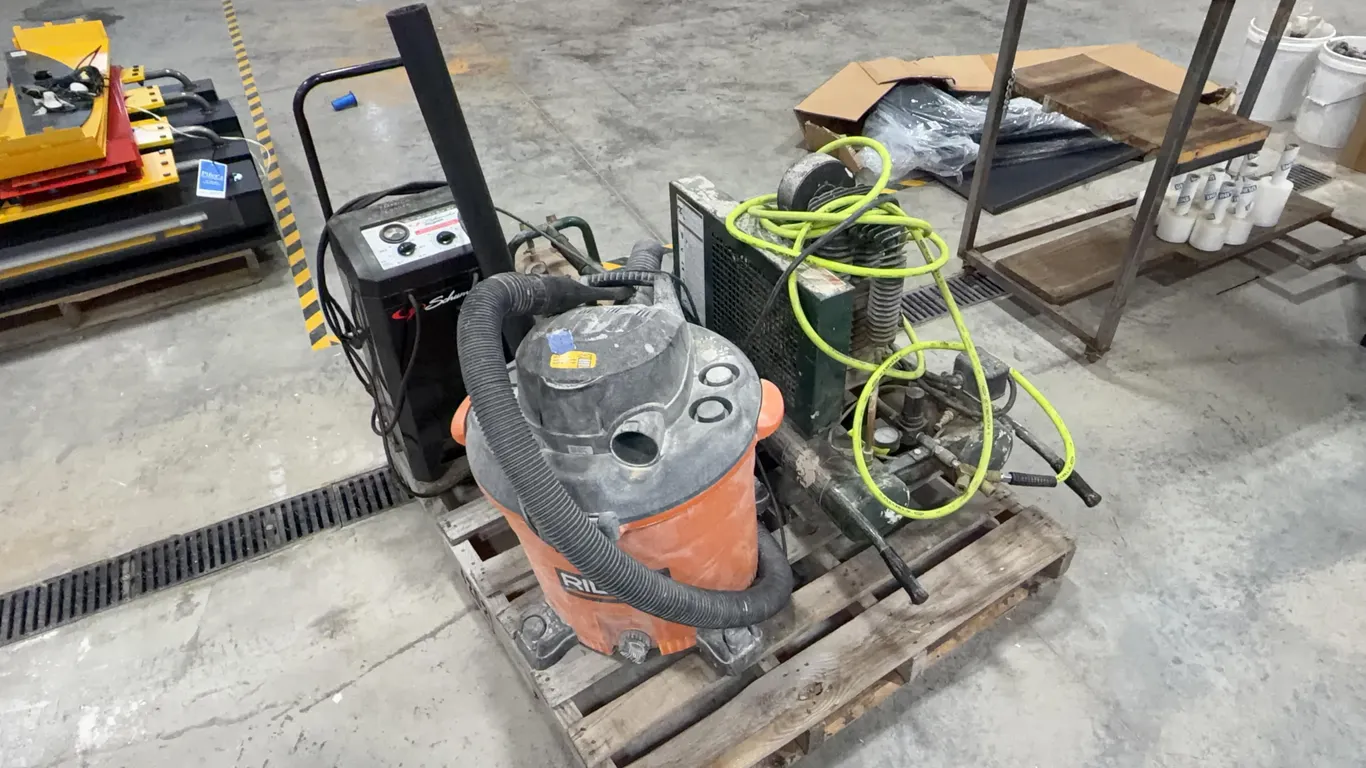 Air Compressor, Air Tank, Battery Charter, and Shop Vac