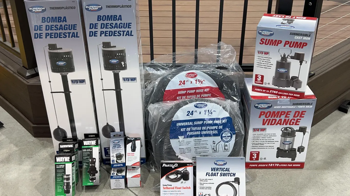 Assortment of Sump Pumps and Accessories