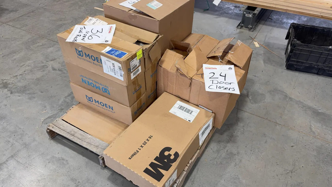 Assortment of Door Closures, Towel Bars, and Air Filters