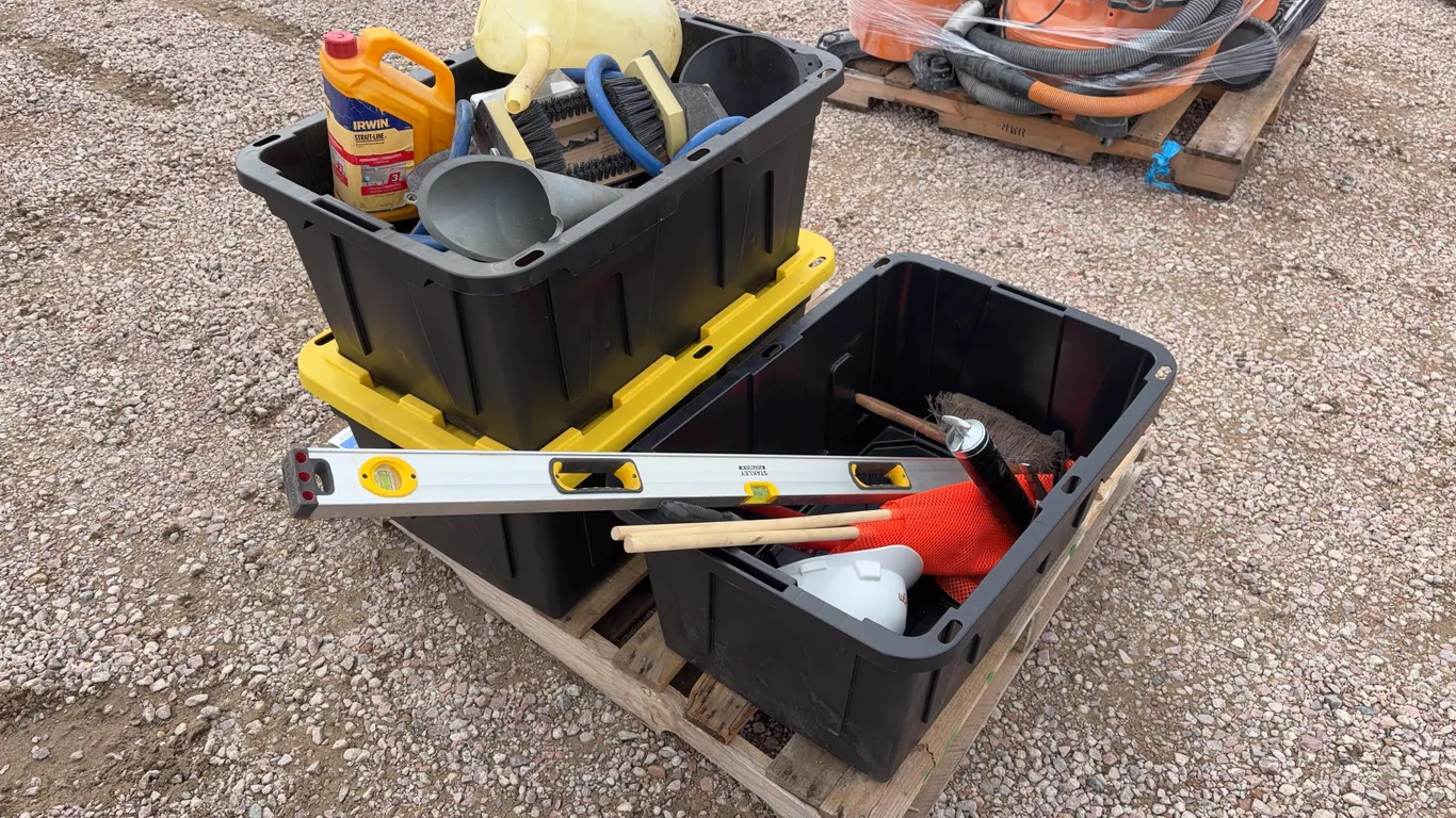 Funnels, Hoses, Level, Grease, and Water Pump