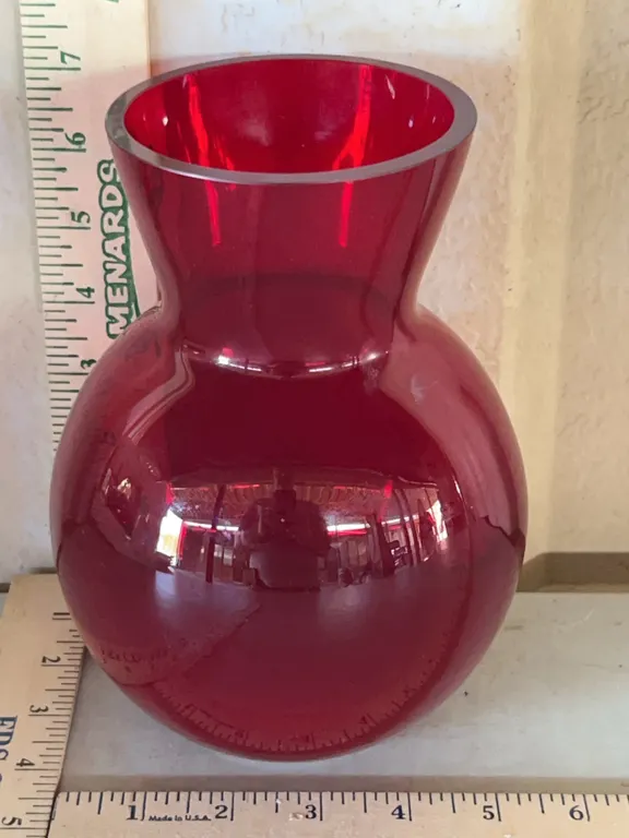 Unique Thick Ruby Glass Hand Blown Vase 7.5" Tall