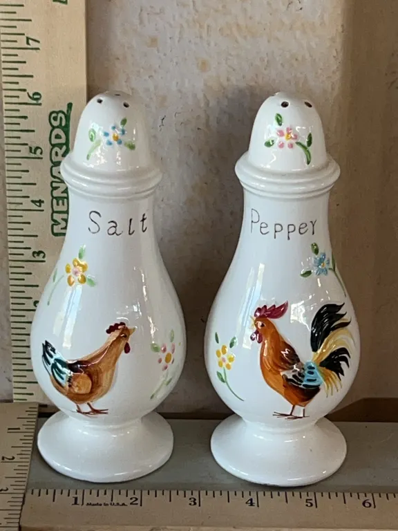 Vintage Ceramic Chicken Salt/Pepper Shakers 6.75" Tall