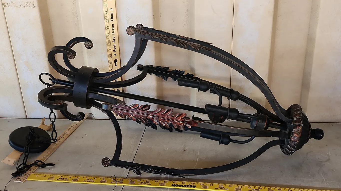 Vintage Large Metal Chandelier Scrolled Arms 17.5"X35"
