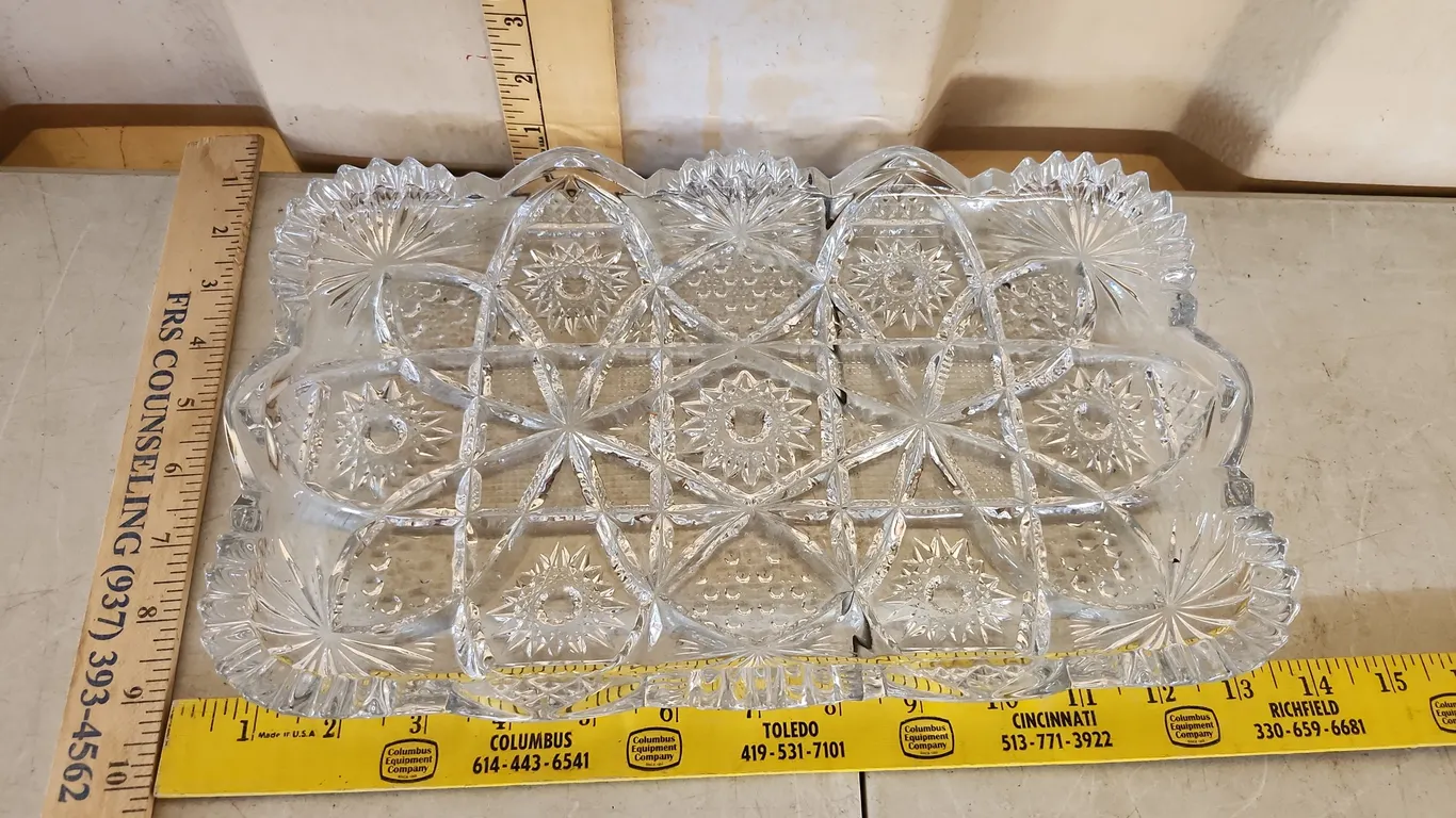 Vintage/Antique American Brilliant Period Cut Glass Celery Tray 13.25"C8.25"