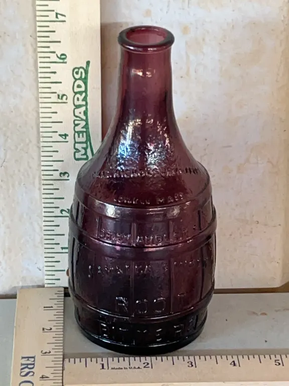 Vintage Dr. Chandler's Jamaica Ginger Root Bitters Purple Glass Barrel Bottle 7.25"