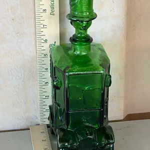 Vintage Italian Bessi Emerald Green Glass Automobile Decanter Bottle W/Top Hat Man Stopper