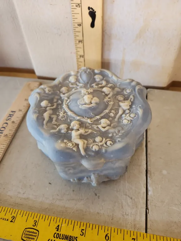 Vintage Incolay Stone Trinket Box Felt Lined 6"X6.5"X2.5"
