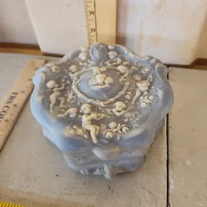 Vintage Incolay Stone Trinket Box Felt Lined 6"X6.5"X2.5"