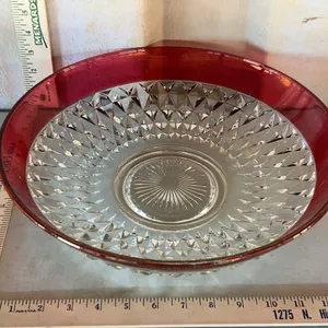 Vintage Indiana Glass Diamond Point Ruby Flash Serving Bowl 13.5"X3.5"