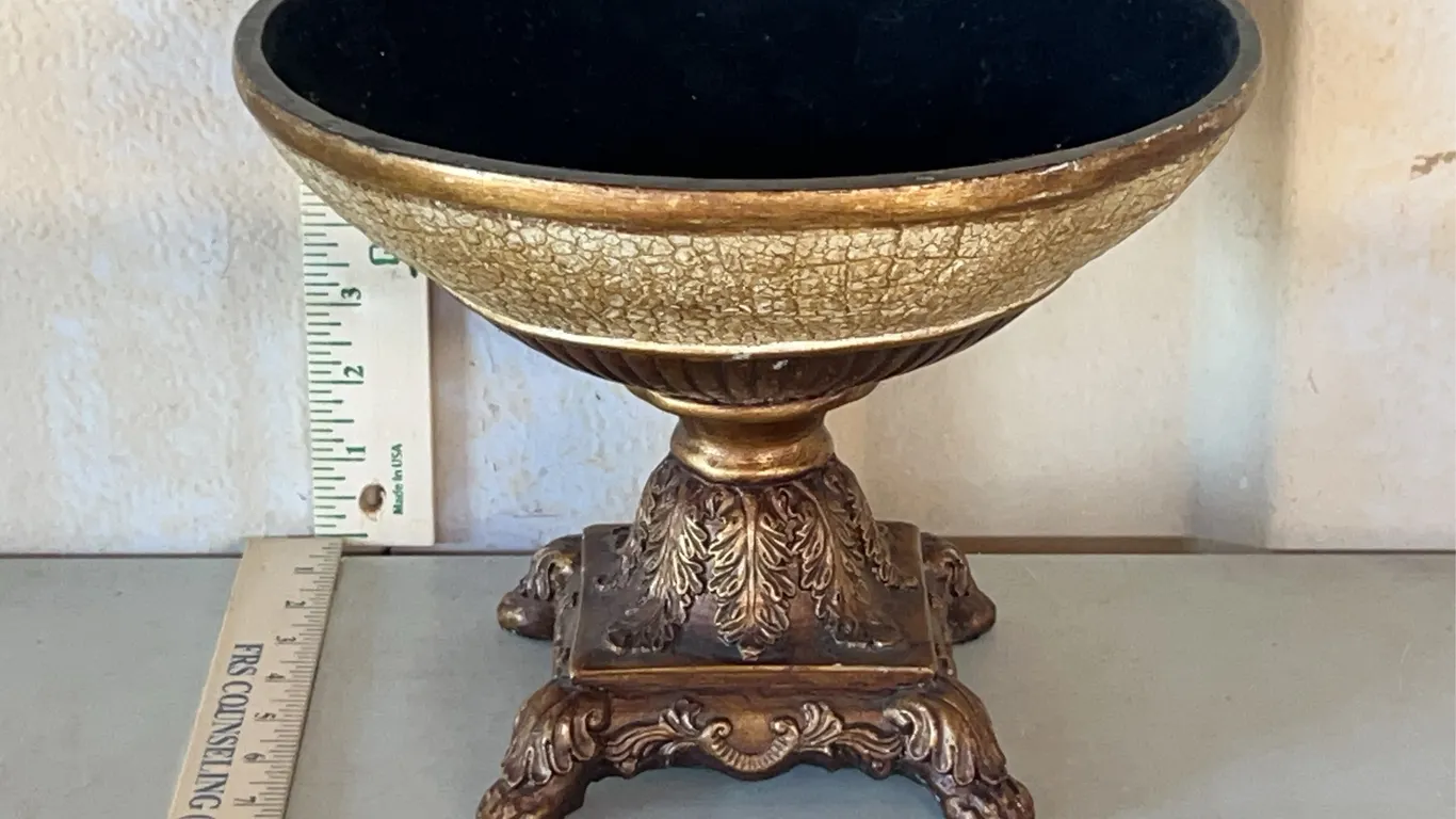 Resin Decorative Footed Compote Bowl, Felt Lined 10.5"X8"