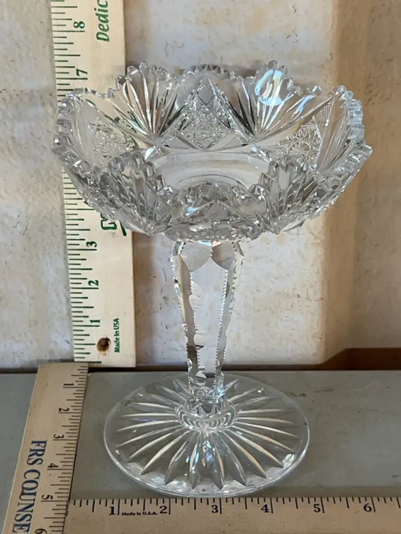 Vintage/Antique American Brilliant Cut Glass Compote 5.5"X8" Chipped