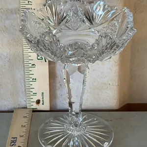 Vintage/Antique American Brilliant Cut Glass Compote 5.5"X8" Chipped