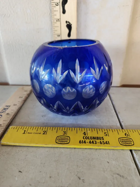 Vintage Czech Bohemian Cobalt Blue/Clear Glass Vase 3.75" Tall