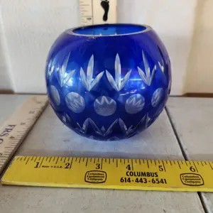 Vintage Czech Bohemian Cobalt Blue/Clear Glass Vase 3.75" Tall