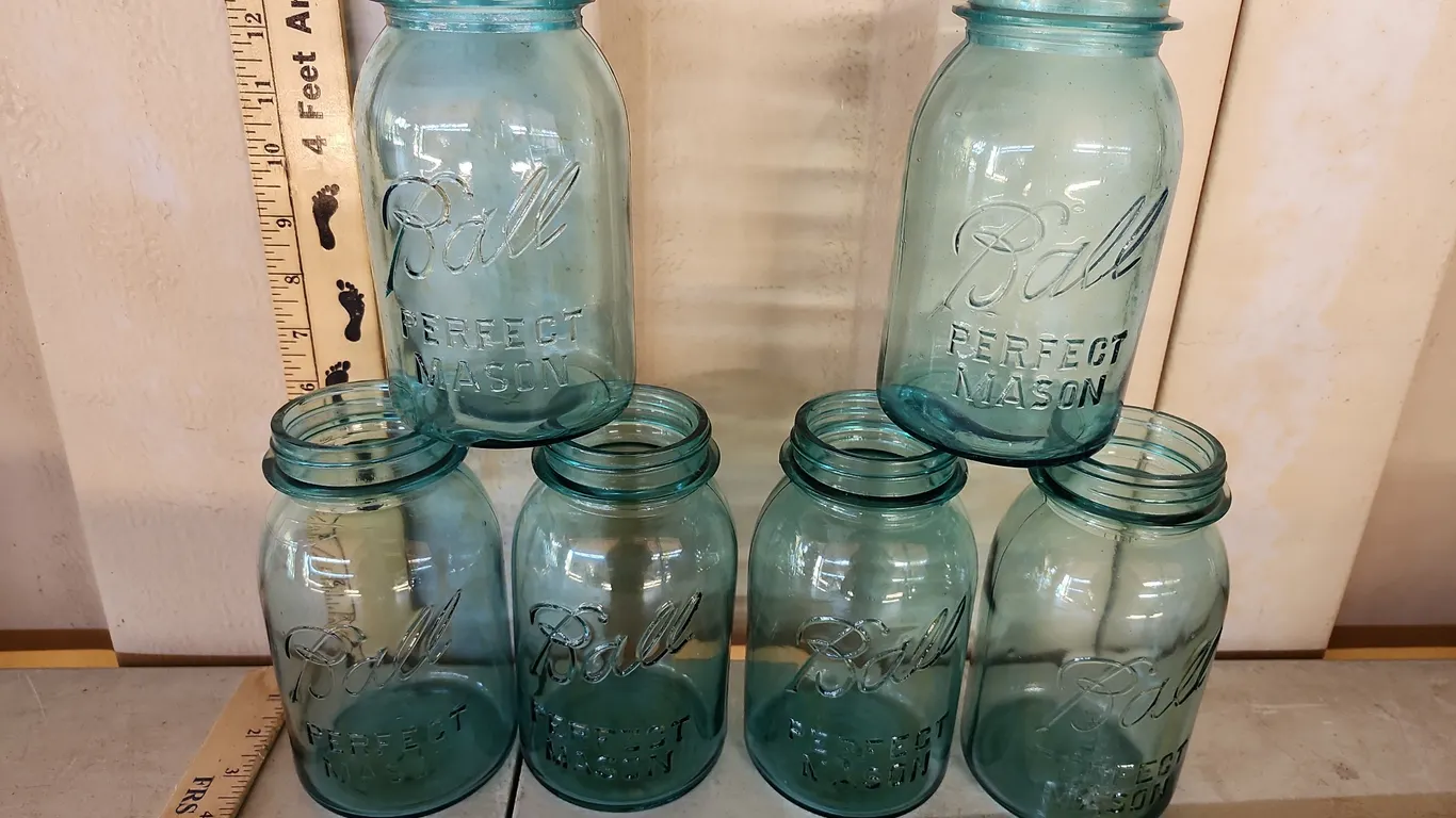 6 Vintage 1 Qt Ball Perfect Mason Blue Glass Canning Jars