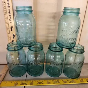 6 Vintage 1 Qt Ball Perfect Mason Blue Glass Canning Jars