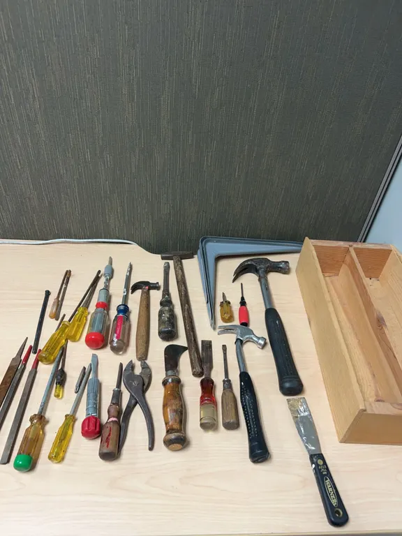Hand Tool Lot With Screwdrivers Hammers And Box