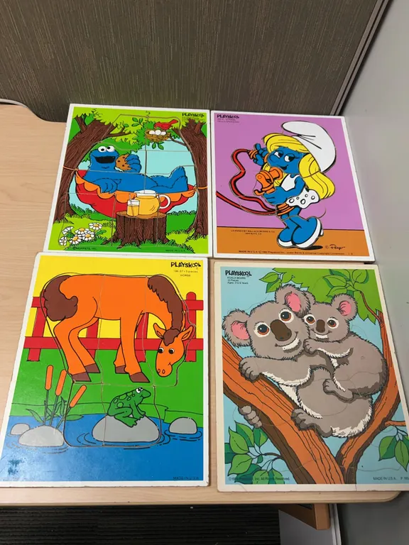 Playskool Wood Puzzles Lot Cookie Monster Smurf Koalas Horse