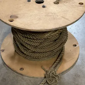 Large Wooden Spool With Heavy Coiled Fiber Rope