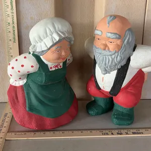 Vintage Ceramic Hand Painted Mr. & Mrs. Claus "Bun Warmers" 12" Tall