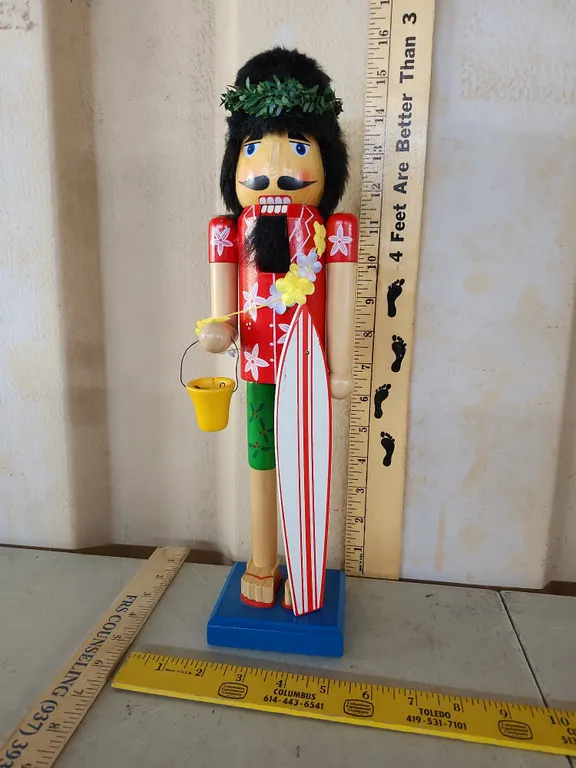 Wooden Surfer Nutcracker, Missing Nose 14.5" Tall