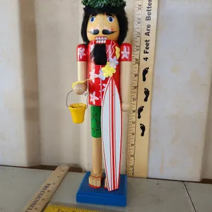 Wooden Surfer Nutcracker, Missing Nose 14.5" Tall