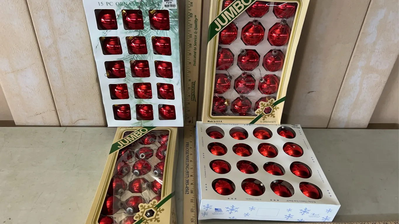 Assorted Red Glass Ornaments