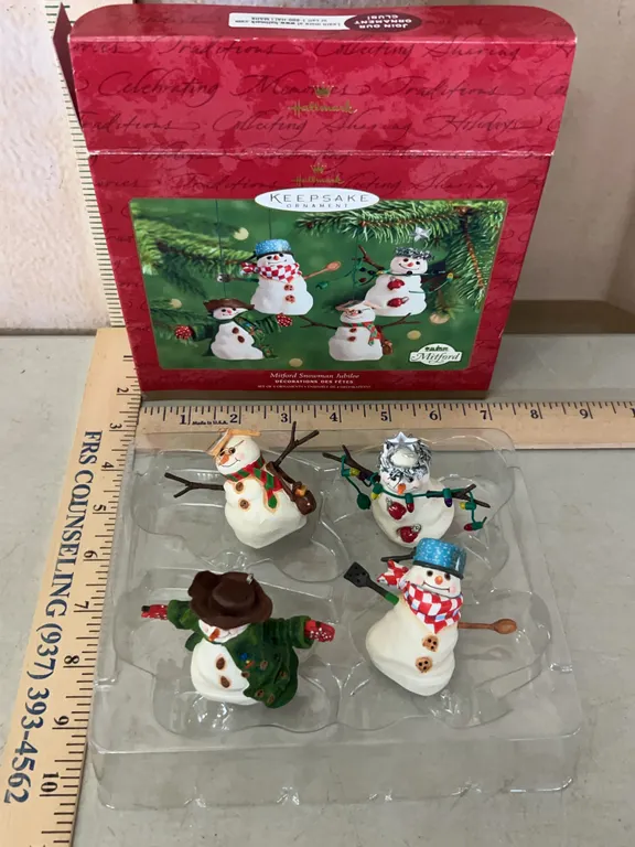 2001 Hallmark Keepsake Mitford Snowman Jubilee 4 Ornament Set In Box