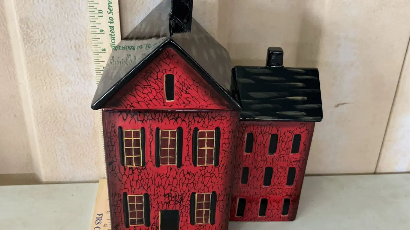 Ceramic Folk Art House Double Cookie Jar/Canister 10.5"X6"X12.5"