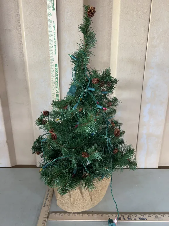 Small Christmas Tree, Burlap Weighted Base 23" Tall