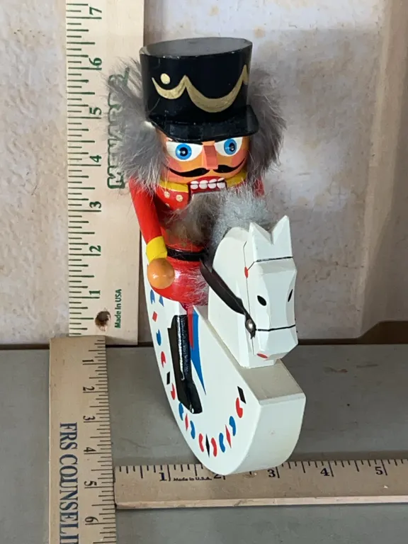 Erzgebirge Germany Wooden Nutcracker On Rocking Horse 7.5" Tall