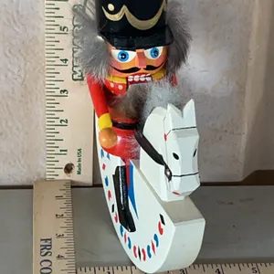 Erzgebirge Germany Wooden Nutcracker On Rocking Horse 7.5" Tall