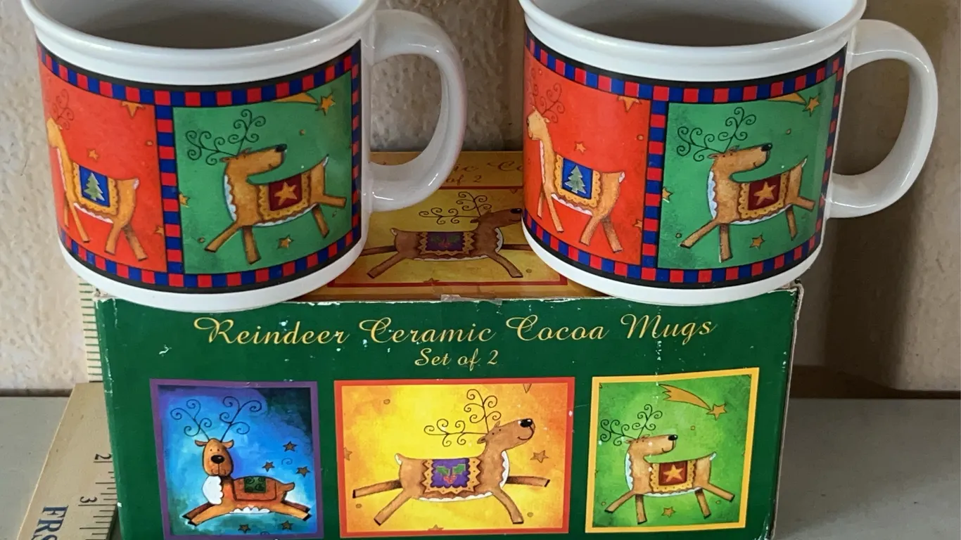 Reindeer Ceramic Cocoa Mugs Set Of 2