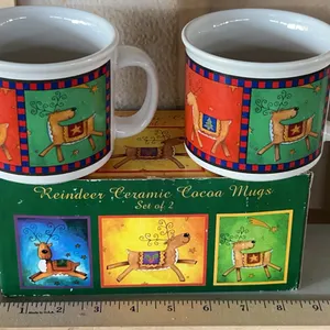 Reindeer Ceramic Cocoa Mugs Set Of 2
