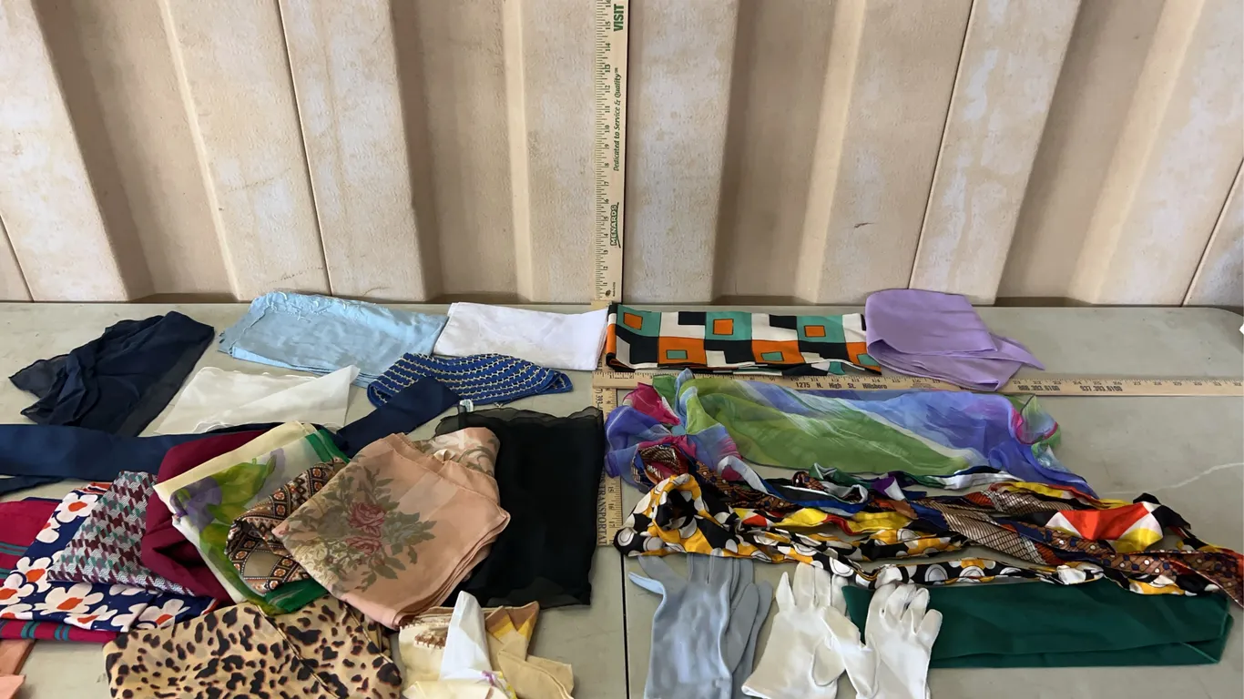 Assorted Scarves, White Gloves, Etc.