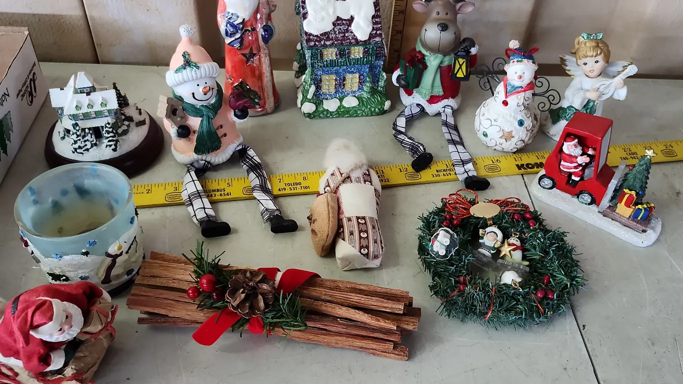 Assorted Christmas Figures & Candle Holders