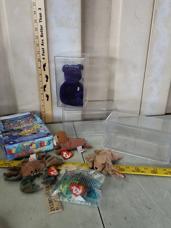 TY Beanie Babies Cards, Beanies, & 3 Plastic Display Boxes