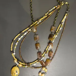 Multistrand Beaded Necklace with Pendant, Mixed Materials, Contemporary Design