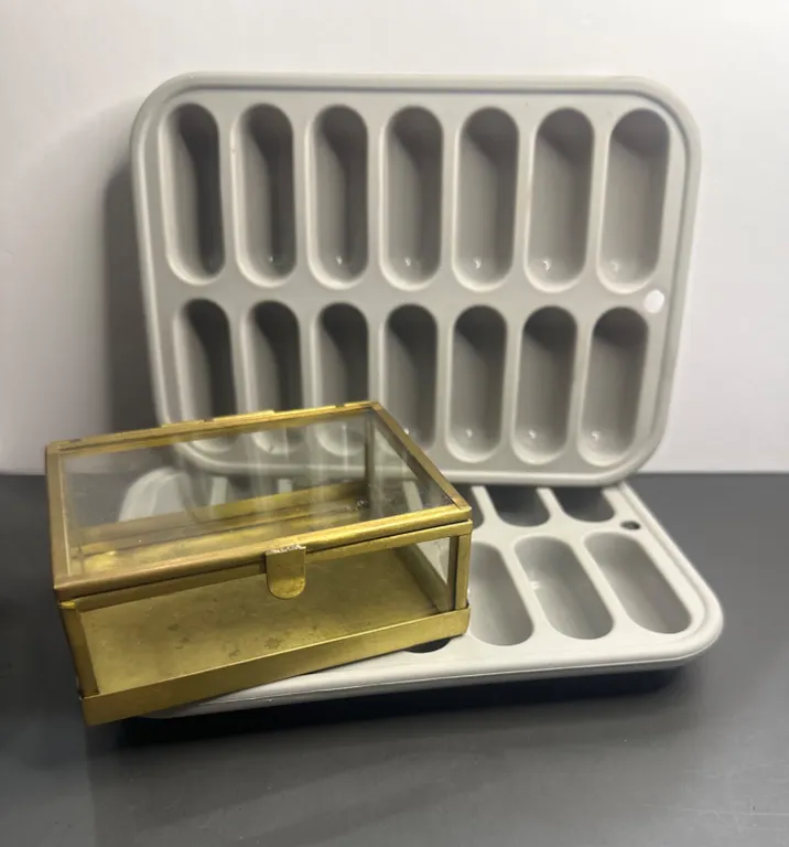 Glass and Brass Display Box with Plastic Ice Trays