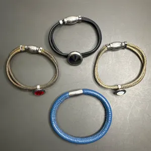 Four Mixed Material Bracelets with Magnetic Clasps