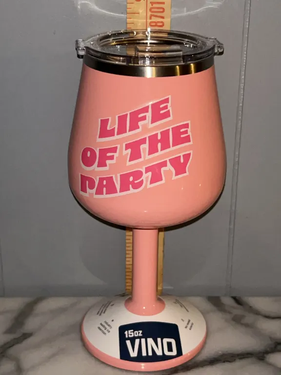 New Orca Vino 15 oz Insulated Wine Cup "Life Of The Party" Pink