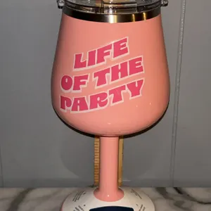 New Orca Vino 15 oz Insulated Wine Cup "Life Of The Party" Pink