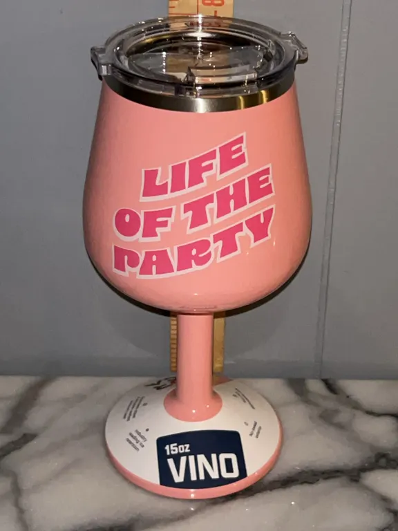 New Orca Vino 15 oz Insulated Wine Cup "Life Of The Party" Pink