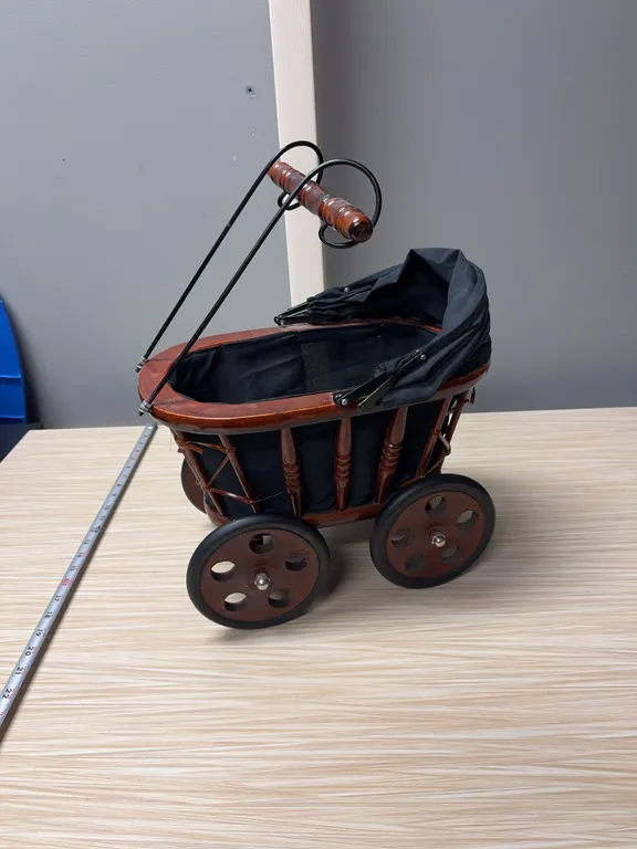 Brown & Black Woden Doll Stroller