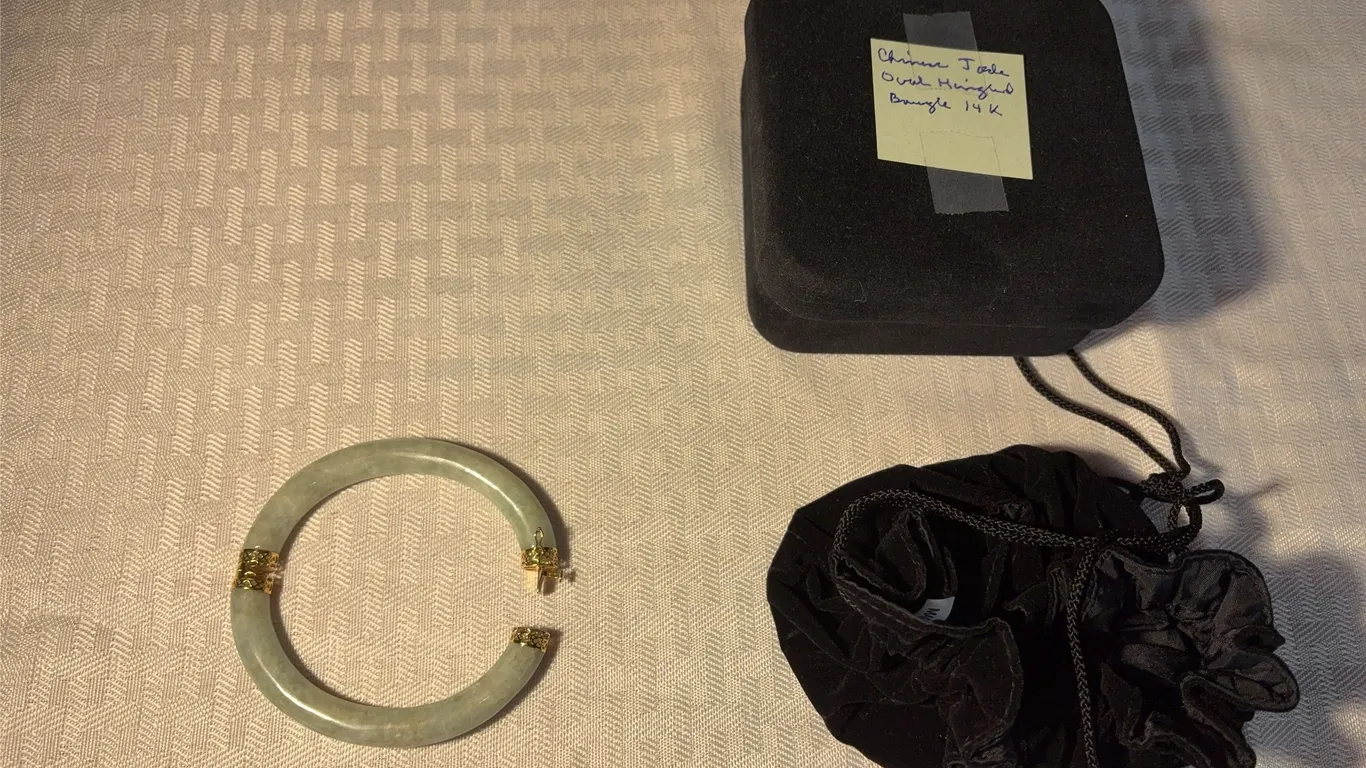 Chinese Jade Bangle 14K Clasp and Hinge