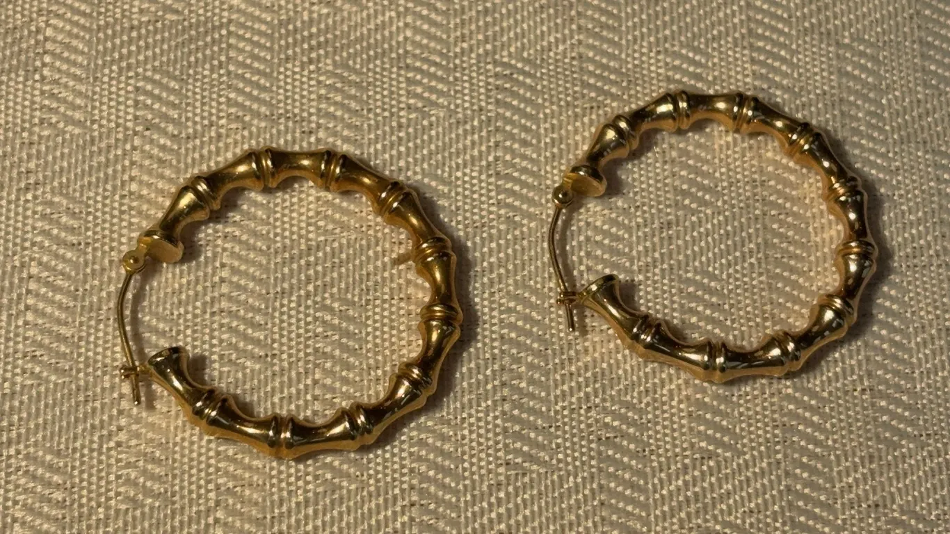 14K Bamboo Style Hoop Earrings
