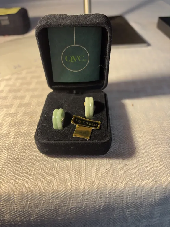 14K Chinese Jade Hoop Earrings
