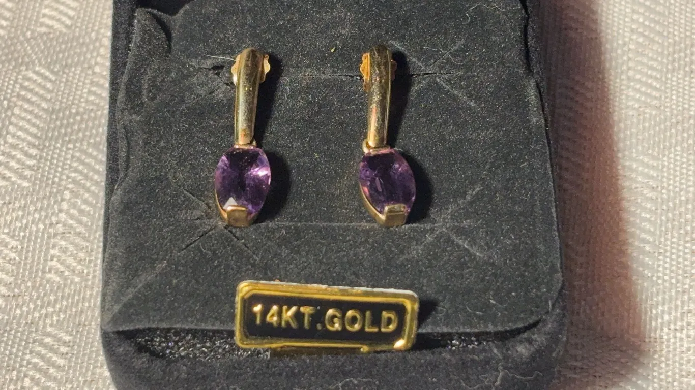 14K Amethyst Barrel Cut Earrings