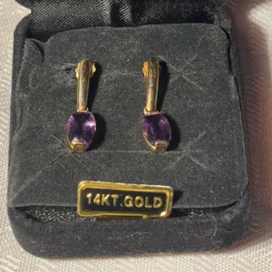 14K Amethyst Barrel Cut Earrings